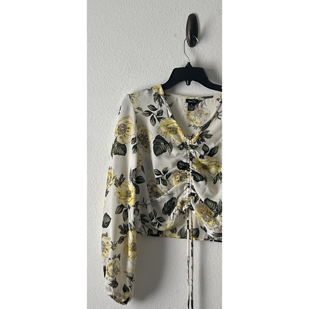 Rue 21 Women's Yellow White Long Sleeve Crop Top Size M - Picture 4 of 7